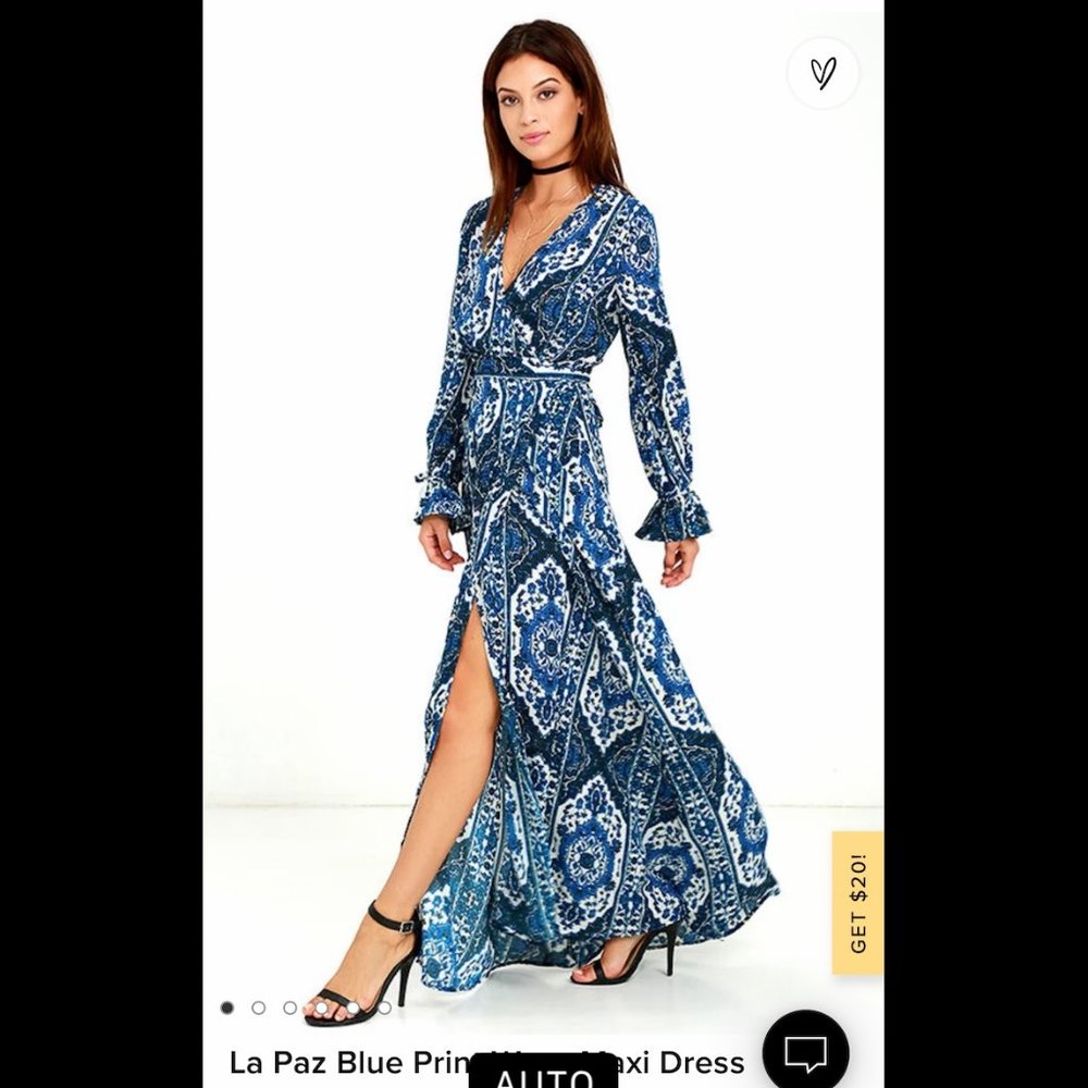 Lulus La Paz Blue Print Wrap Maxi Dress